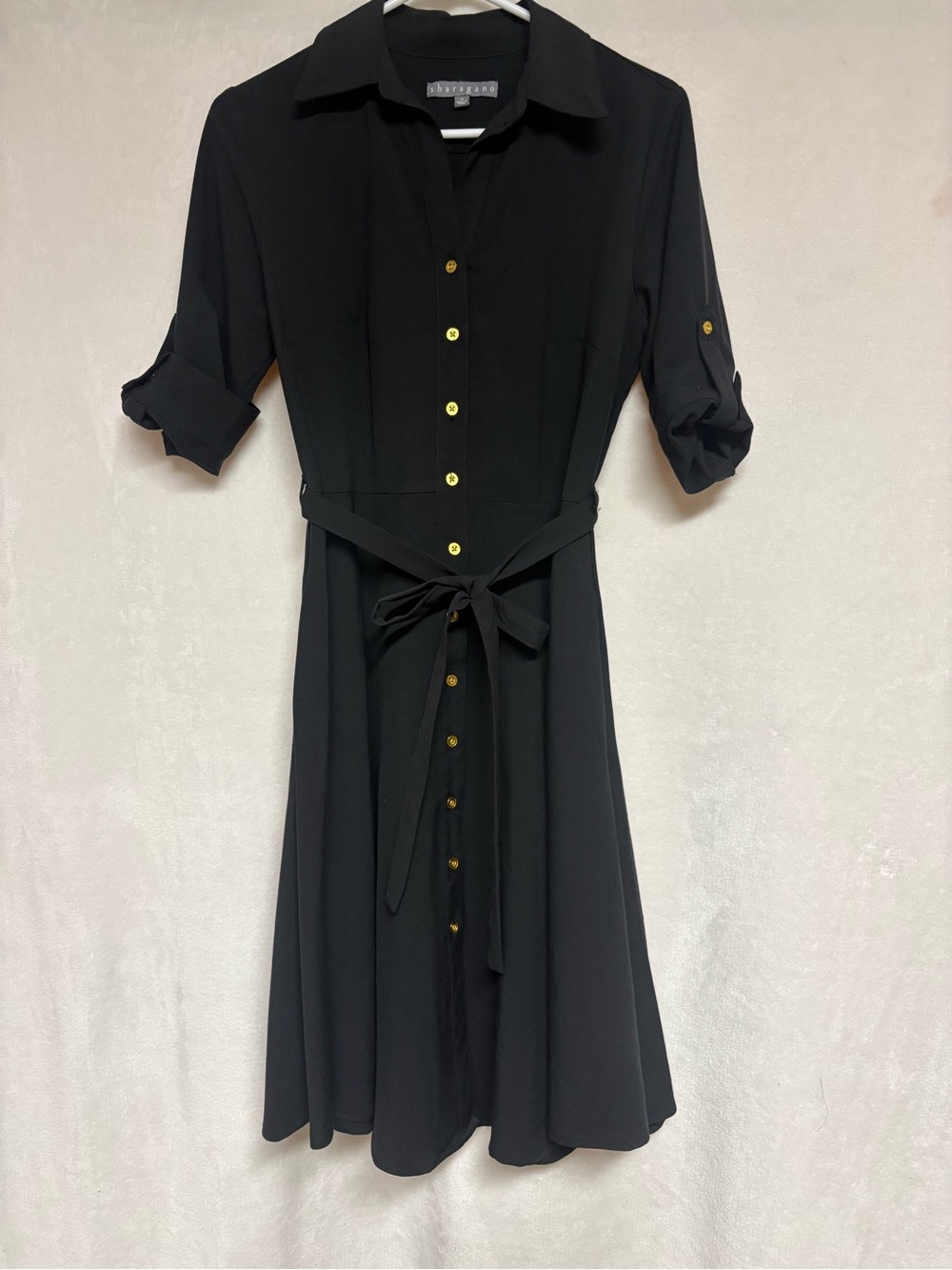 Sharagano Black Midi Dress with Gold Buttons